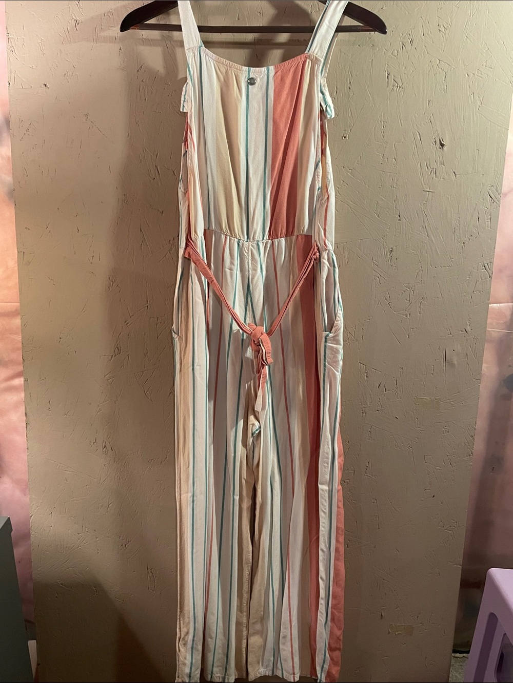 Roxy Cream, Coral & Aqua Striped Wide-Leg Jumpsuit - Picture 5 of 6